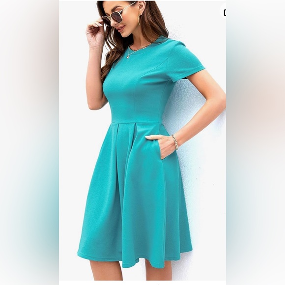 NWOT - oxiuly Vintage Half Sleeve O-Neck Casual Pockets Party Swing Dress - Picture 4 of 5